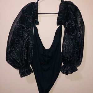 Off Shoulder sheer organza sleeves bodysuit
